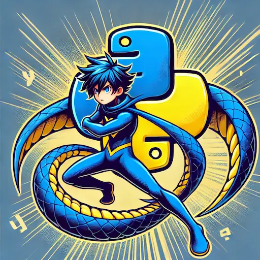 DALL-E idea of a manga style Python superhero